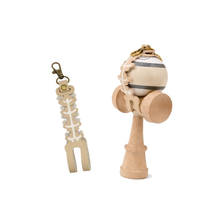 Suport Kendama, Support Line Skeleton, Prindere Rapida, Carabina Metalica, Material Flexibil, Piele Ecologica, Rezistent, Fixare Sigura Pentru Bila Si Ken, Compatibil Cu Orice Model Kendama, Ideala pentru Rucsac, Pantaloni, Bej