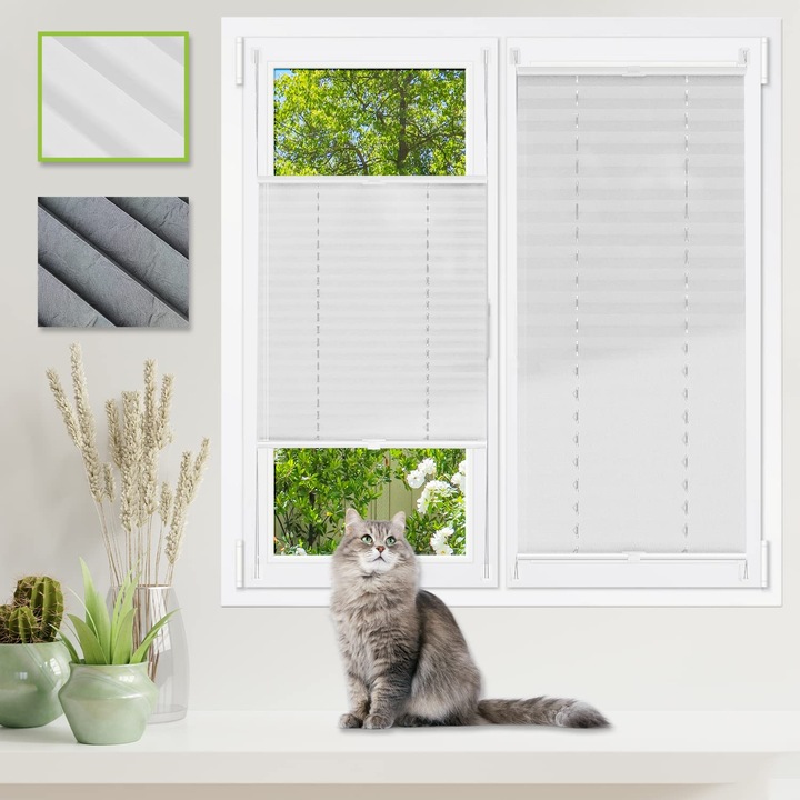 Roleta plisata Klemmfix, alba, 60x130cm, montaj fara gaurire