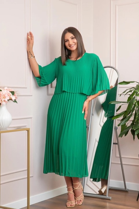 Елегантна плисирана рокля Arielle, Изумрудено зелено, One Size