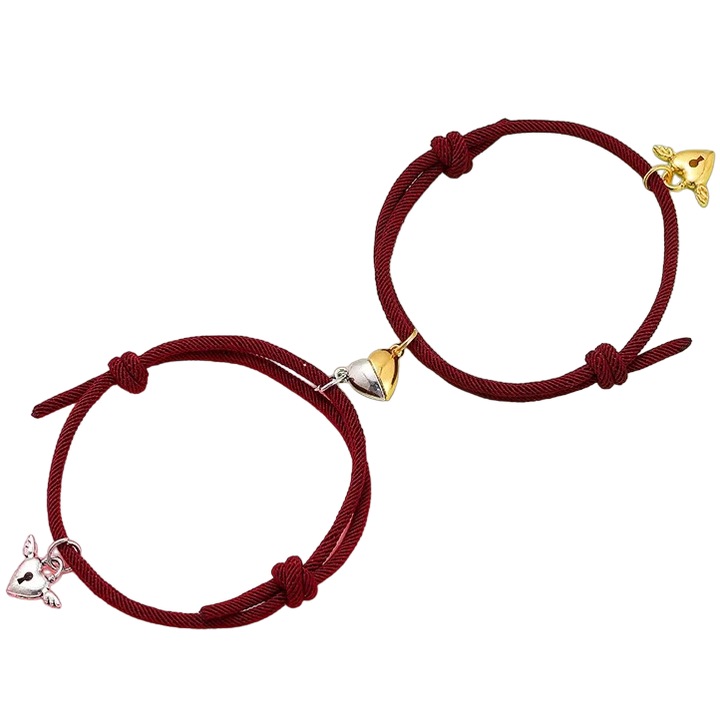 Brățări Heart Magnet, IZMAEL, bordo, set 2 bucăți, dimensiune reglabilă max 18cm