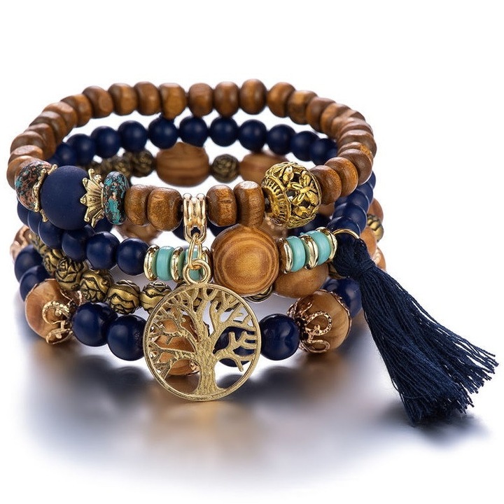 Brățări set, IZMAEL, MA-27513, lemn, albastru, elastic