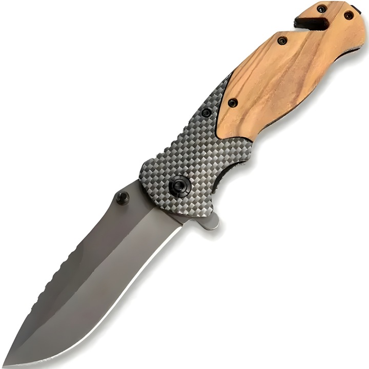 Cutit pliabil outdoor IZMAEL, 20.5cm, otel inoxidabil, maro/negru