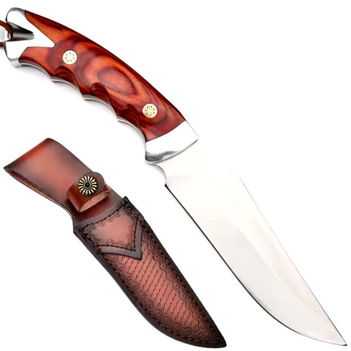 Cuțit outdoor IZMAEL TO-35168, lama otel D2, maner lemn, argintie cu maro, 27, 5cm