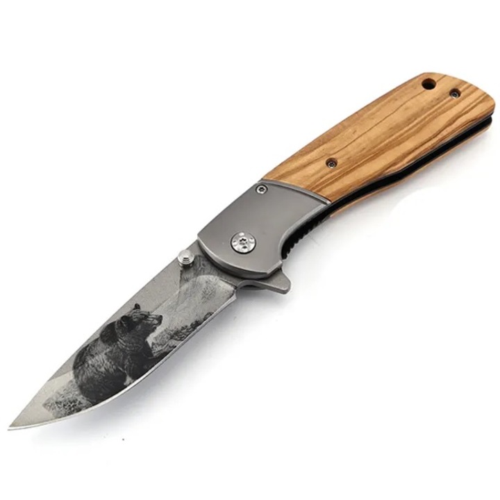 Cutit pliabil IZMAEL AN-27835, otel inoxidabil 3CR13, lemn de maslin, maro, 20cm