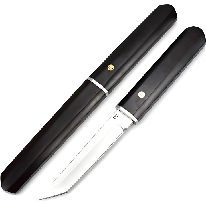Cutit outdoor IZMAEL, ON-38947, otel D2, maner din lemn de Ebony, negru, 21, 5cm