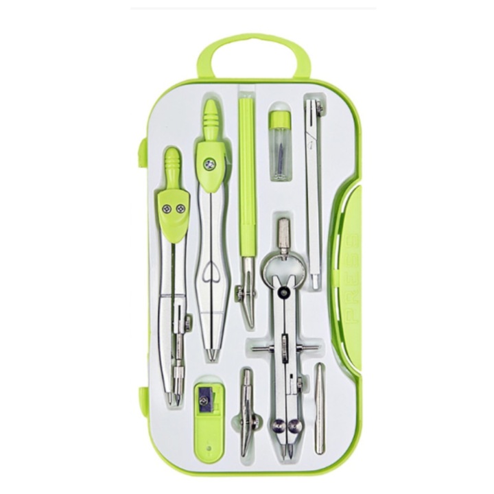 Trusa Geometrie Brons BR-585/ 54121 Verde, Gotovalnia 9 Piese, Instrumente Profesionale de Desen