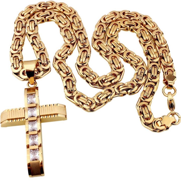 Lant barbatesc IZMAEL cu cruce, aurie, inox, 60cm