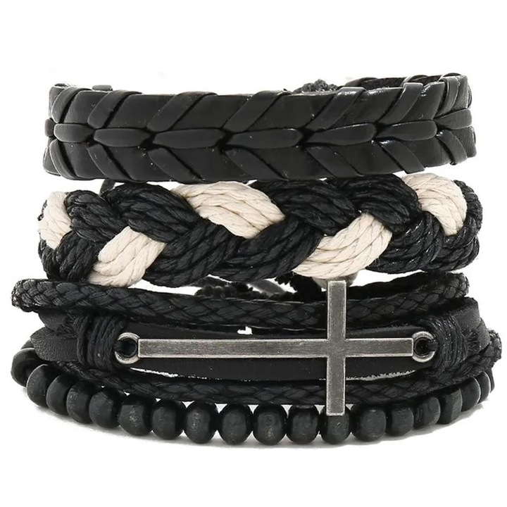 Brățări bărbați IZMAEL set multilayer, negru, elastic