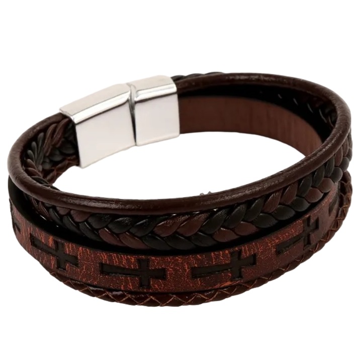 Bratara, IZMAEL, MU-33307, piele ecologica, maro, 19cm