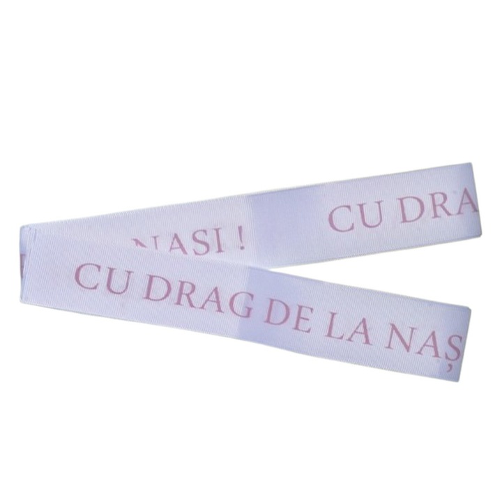 Fasa 200 cm pentru botez, cu text roz, Mini Junior FIA0602, Alb