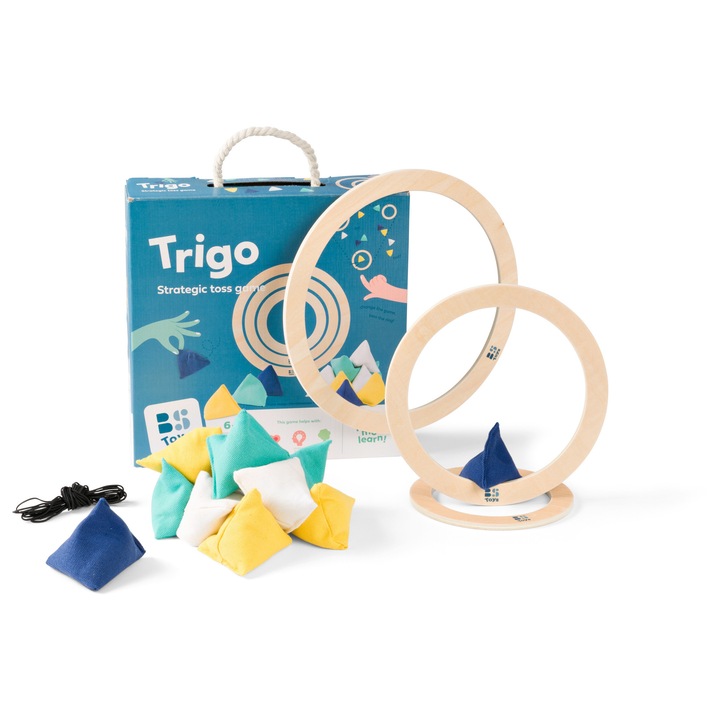 Joc de precizie și strategie, BS Toys, Trigo, 3 inele din lemn, saculeti textili, multicolor, set
