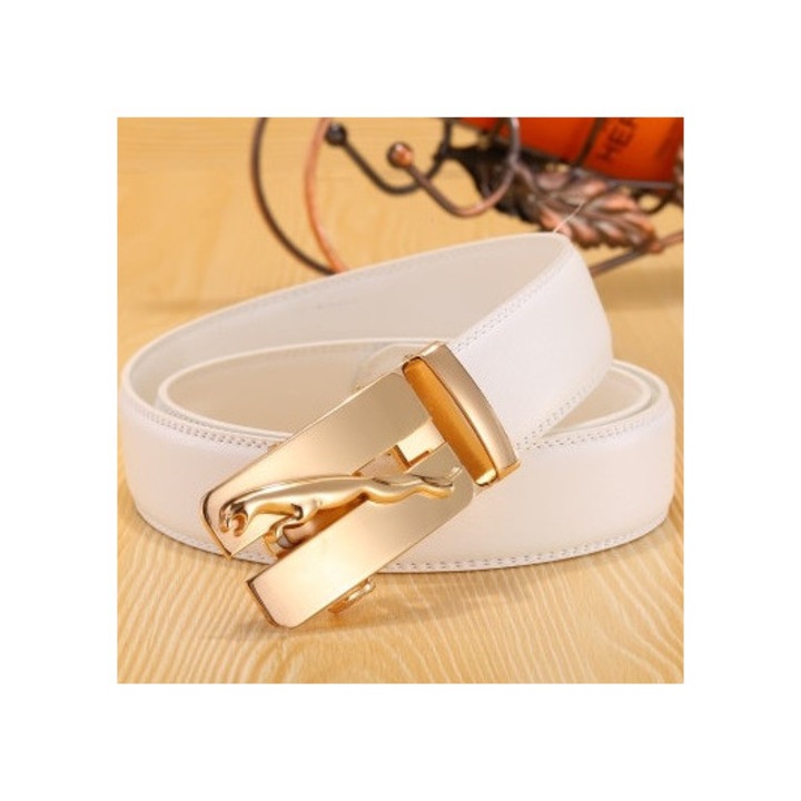 Férfi öv, IZMAEL, AL-4029, fehér/arany, ökológiai bőr, 122cm