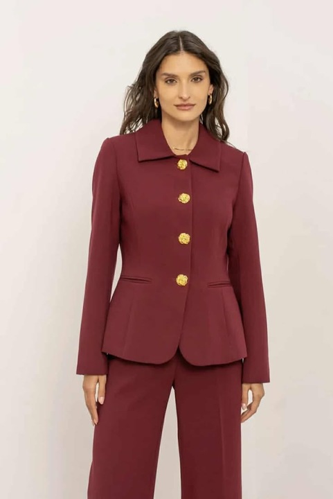 Sacou dama elegant, culoare bordo, cu nasturi decorativi aurii 1415, Visiniu