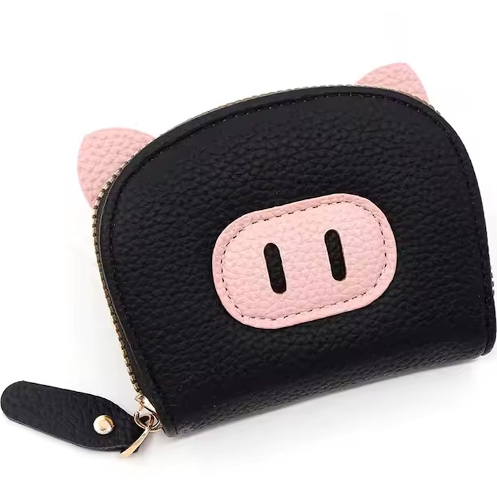 Дамско портмоне, IZMAEL, Прасе, изкуствена кожа, черно, 8,5x2,5x11,5см