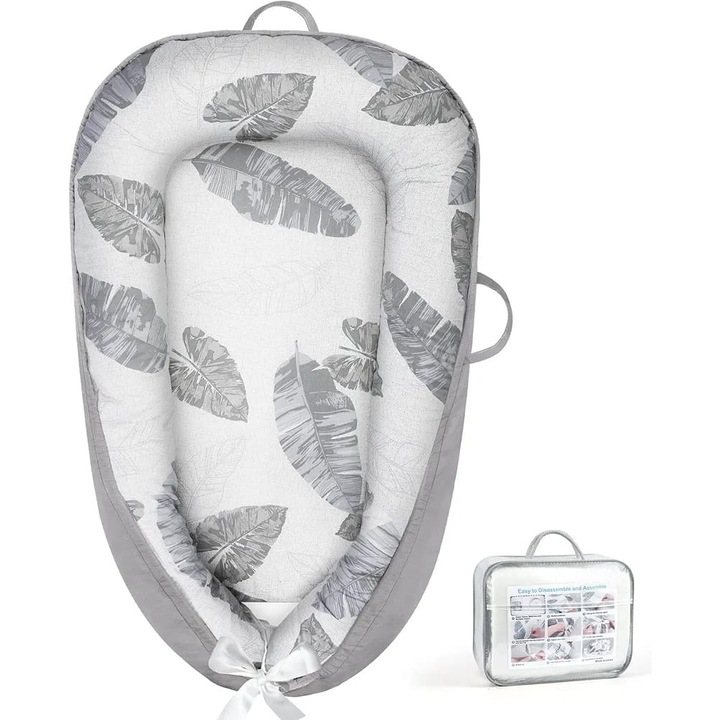 Cosulet bebelusi pentru dormit - Baby Nest Premium - Cuib Ergonomic pentru Bebelusi, 0-24 Luni, 85x55, 2 Fete, Bumbac 100%