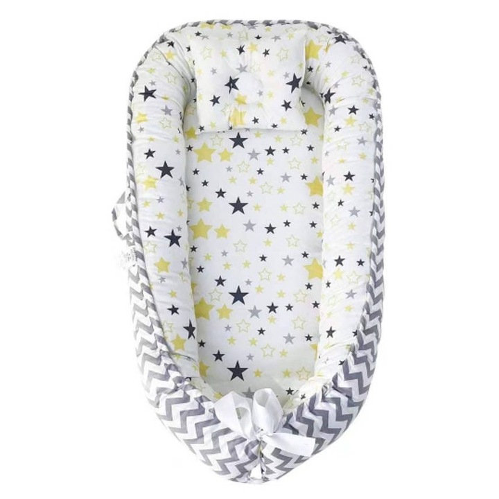 Cosulet bebelusi pentru dormit - Baby Nest Premium - Cuib Ergonomic pentru Bebelusi, 0-24 Luni, 85x55, 2 Fete, Bumbac 100%