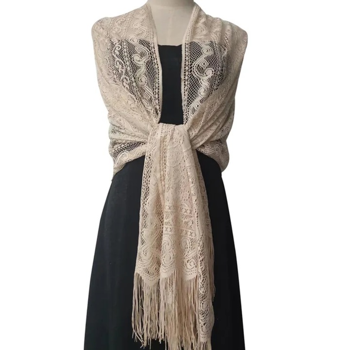 Fular dantelat, IZMAEL, maro deschis, 170x70cm