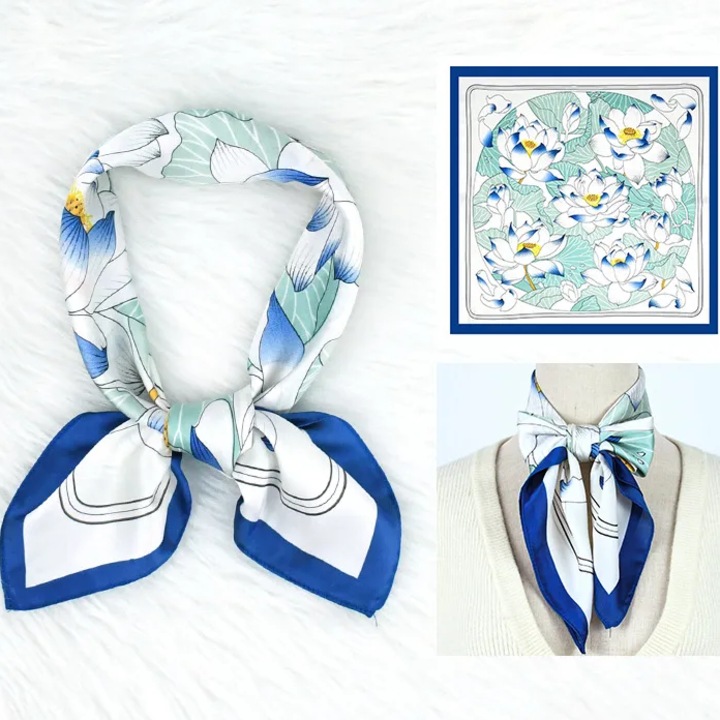 Női sál IZMAEL, Lotos minta, kék, 70x70cm