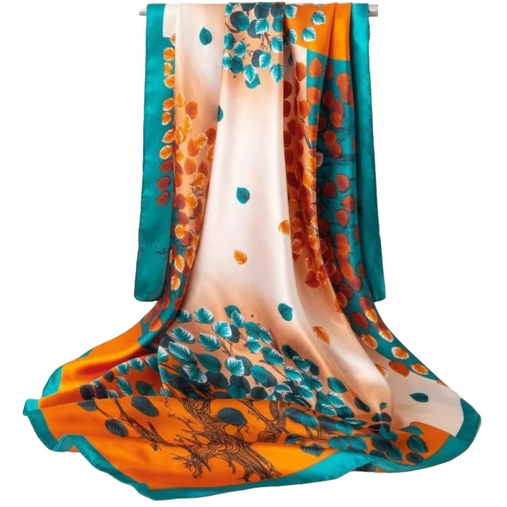 Fular IZMAEL KA-33950, verde/portocalie, 90x90cm