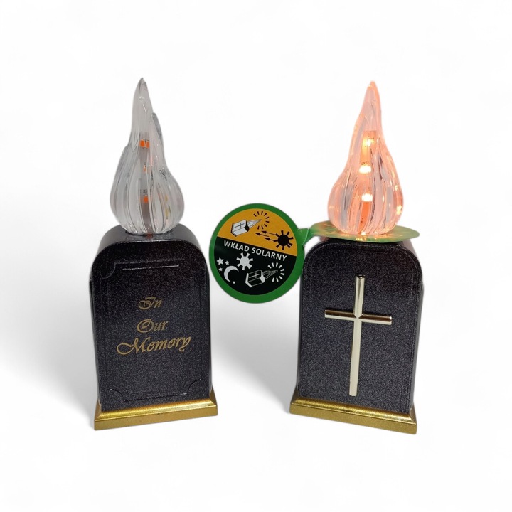 Napelemes Fáklya Lámpa, lánghatással és „In Our Memory” felirattal