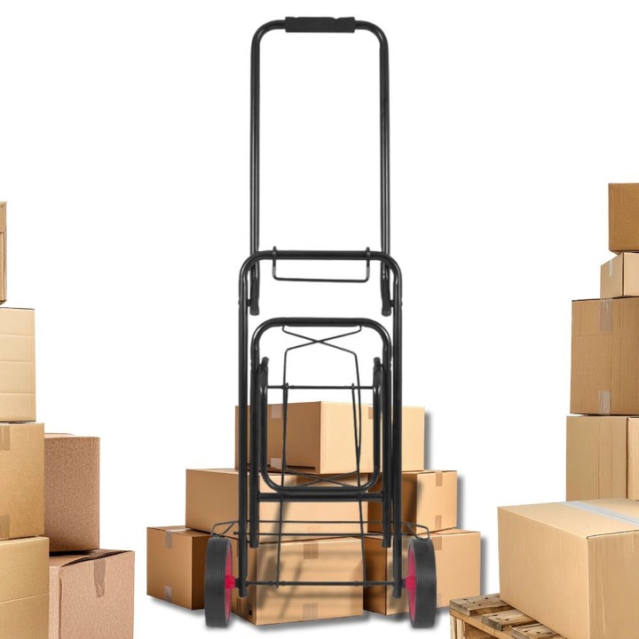 Количка за товари, FONIX Cargo-Hauler Pro, За транспорт, Товари и багаж, Висок капацитет, Предпазни колани, Подсилена метална структура, Устойчиви колела, 35x45x100см, Ергономична дръжка, Черна