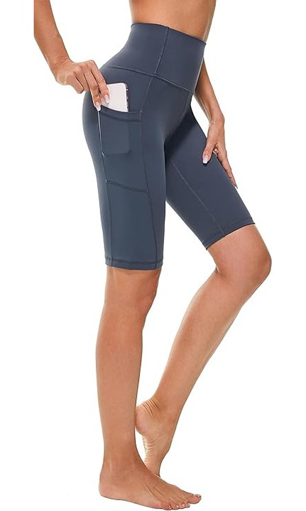 Colanti elastici 3 sferturi pentru sport femei, talie inalta, controlul burtii, buzunar, gri, Gri