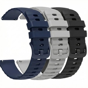 Set 3× curea din silicon pentru Samsung Galaxy Watch 4 / 5 / 6 / 7 / FE, Huawei Watch GT2 / GT3 42mm, Amazfit Bip GTR 42mm, GTS 2 / 3 / 4 / Mini, Garmin Forerunner 165 / 245 / 55 / 645, Venu / SQ, Vivoactive 3 / 5 / Music, 20mm, Gri, Bleumarin, Negru