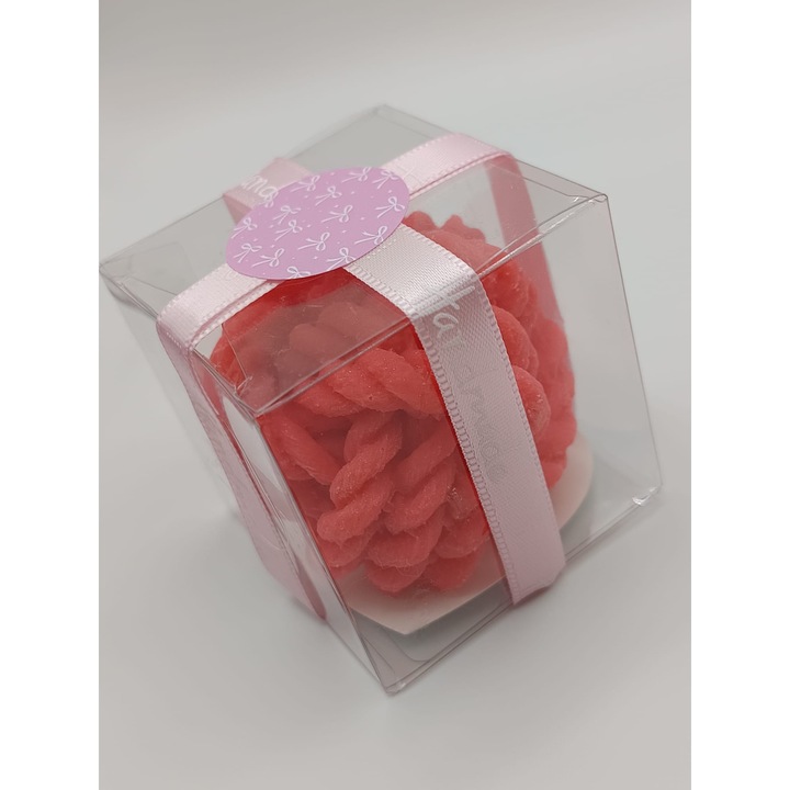 Set 50 lumanari marturie din ceara de soia parfumate cu trandafir, ambalate in cutii cu panglica roz