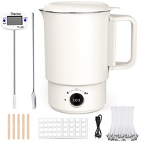 Omelivon® - Topitor electric de ceara pentru fabricarea lumanarilor, set pentru fabricarea lumanarilor cu vas de topit ceara de 800 ml, termometru, fitiluri pentru lumanari, autocolante pentru lumanari, suport pentru fitil si lingura de amestecat
