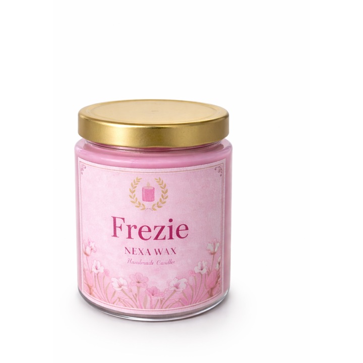 Lumanare parfumata din soia, Frezie, ceara naturala, handmade, ardere 35h, 170g