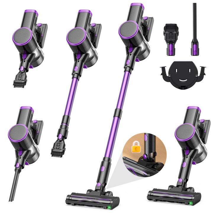 Aspirator fara fir Lubluelu P4, 45000 Pa, 680W, perie anti-incurcare, iluminare verde imbunatatita, pentru animale si toate tipurile de pardoseli