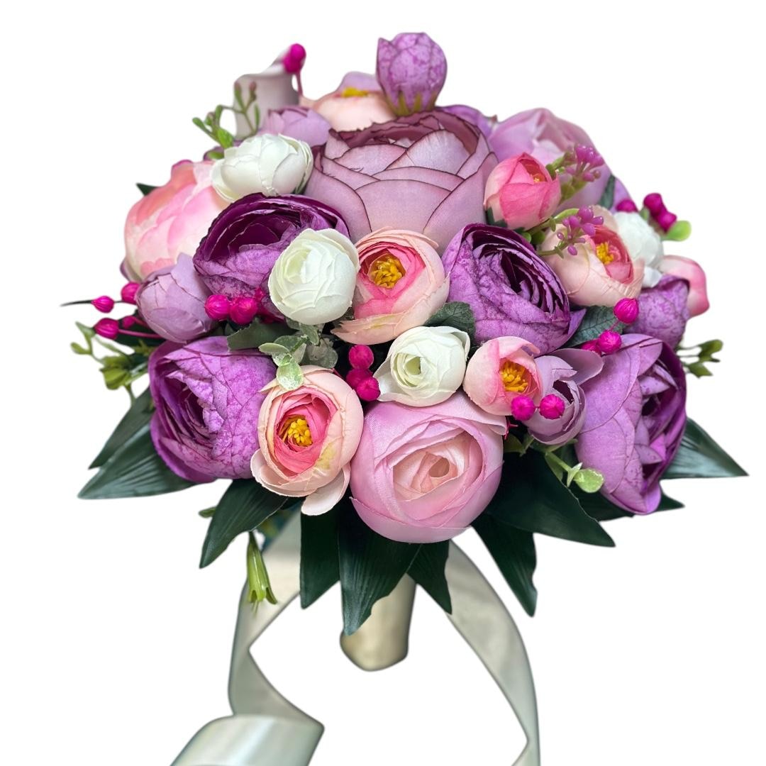Buchet de bujori roz-violet, 25 fire, floral, rezistent peste 10 ani ...