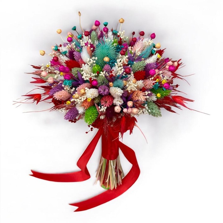 Buchet flori naturale uscate, Eventissimi, multicolor, 22x17cm, ideal pentru cununie civila sau cadou