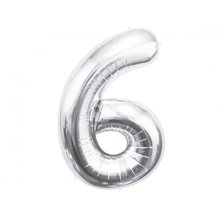 Fólia lufi szám formájában, ezüst, 85 cm 6-os szám