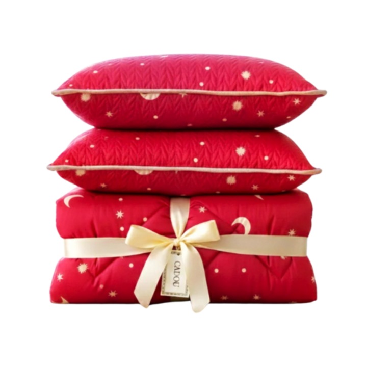 Set perne 50x70cm cu pilota 200x215cm, TextiLici, rosu, matlasate, ideale pentru primavara