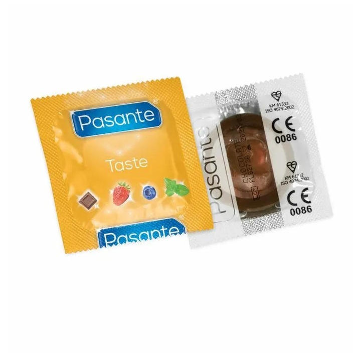 Prezervativ Pasante, 1 buc, aroma de ciocolata, culoare maronie, dimensiuni 52x190mm