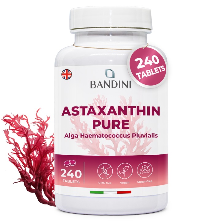 Étrend-kiegészítő, Bandini, Tiszta Astaxanthin, 240 tabletta, 8 mg, vegán, adalékanyagok nélkül
