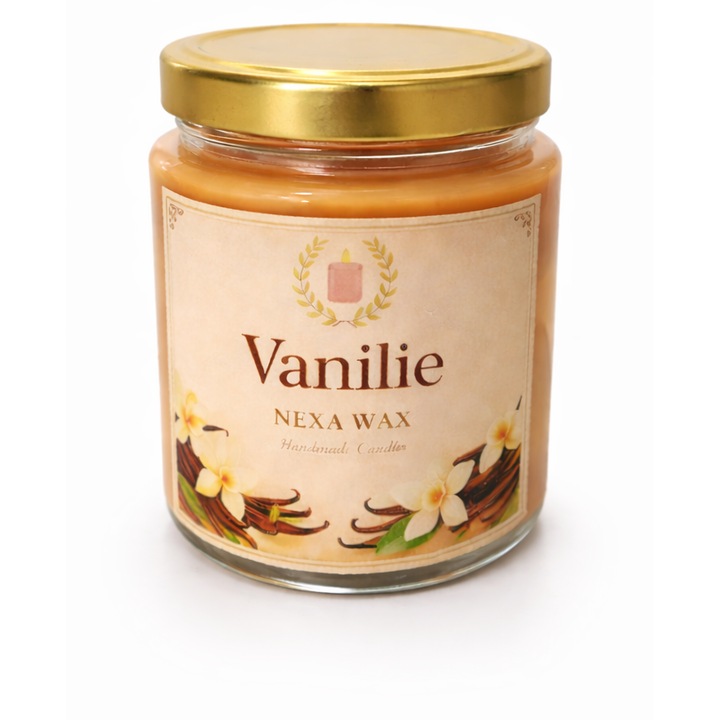 Lumanare parfumata din soia, Vanilie, ceara naturala, handmade, ardere 35h, 170g