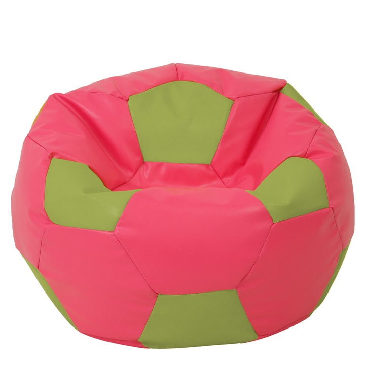 Fotoliu puf Mega Ball - imitatie piele - roz/verde