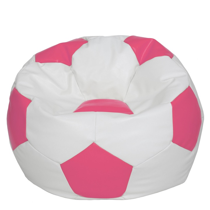 Fotoliu puf Mega Ball - imitatie piele - alb/roz