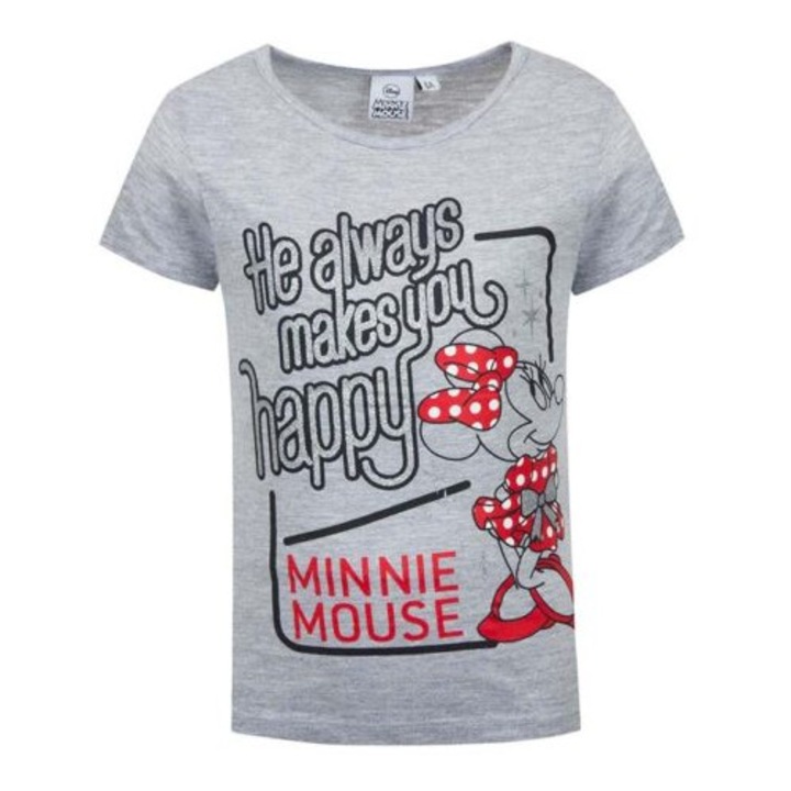 Tricou Minnie Mouse pentru fetite, gri, 98 cm, imprimeu sclipici