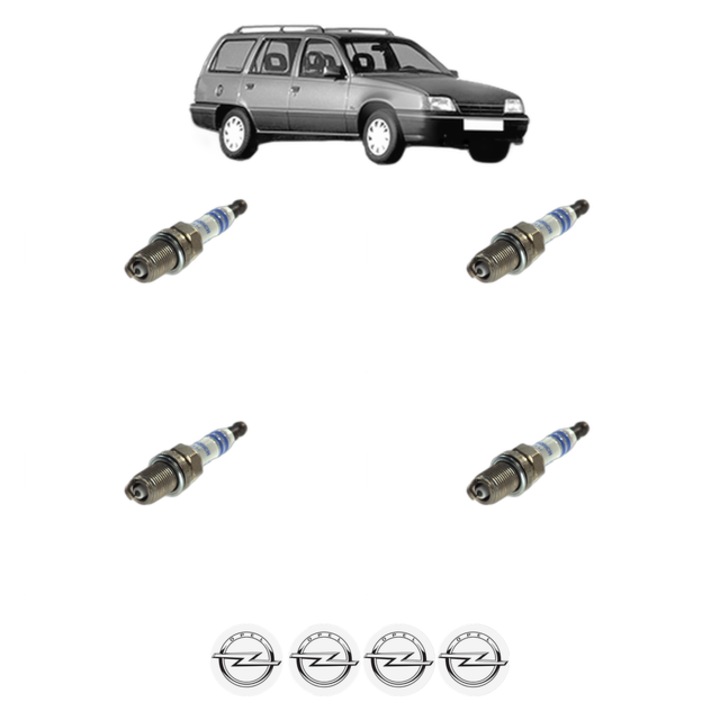Set 4 Bujii Scanteie OPEL KADETT E Estate (T85) 1.6 i (C15, C35, D15, D35) 75 CP din 1986 - 1991, bujie motor, Bosch, 4x Stickere auto cu OPEL