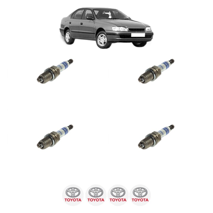 Set 4 Bujii Scanteie TOYOTA CARINA E VI Saloon (_T19_) 1.6 16V (AT190_, AT190R) 116 CP din 1994 - 1997, bujie motor, Bosch, 4x Stickere auto cu TOYOTA