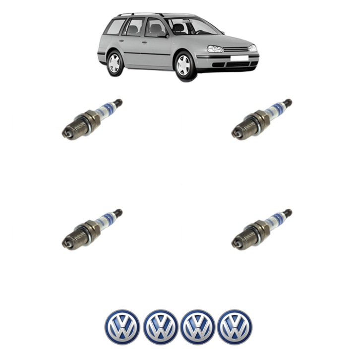 Set 4 Bujii Scanteie Volkswagen GOLF IV Variant (1J5) 2.3 V5 4motion 150 CP din 1999 - 2006, bujie motor, Bosch, 4x Stickere auto cu Volkswagen