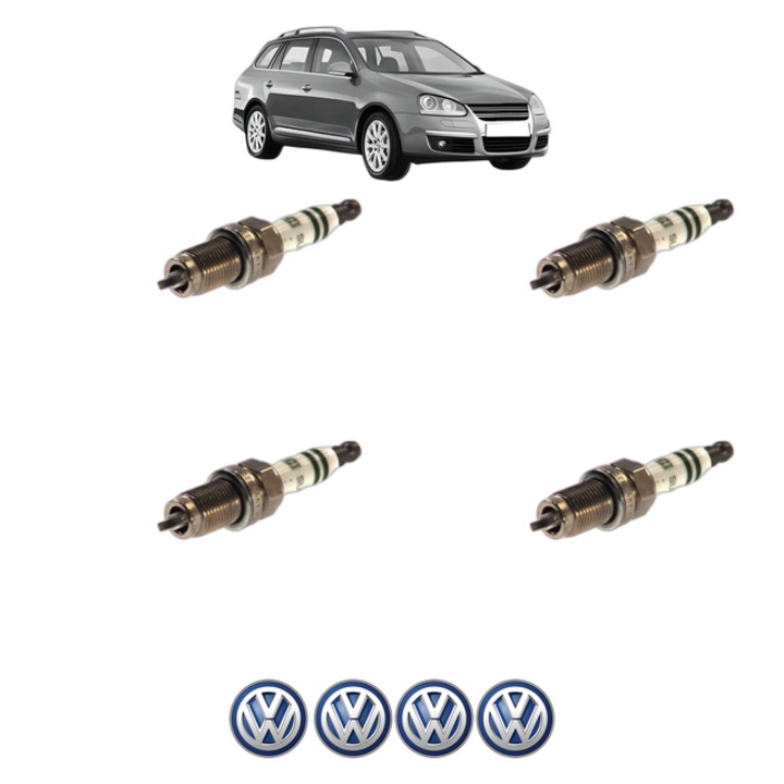 Set 4 Bujii Scanteie Volkswagen GOLF V Variant (1K5) 1.4 80 CP din 2007 - 2009, bujie motor, Bosch, 4x Stickere auto cu Volkswagen