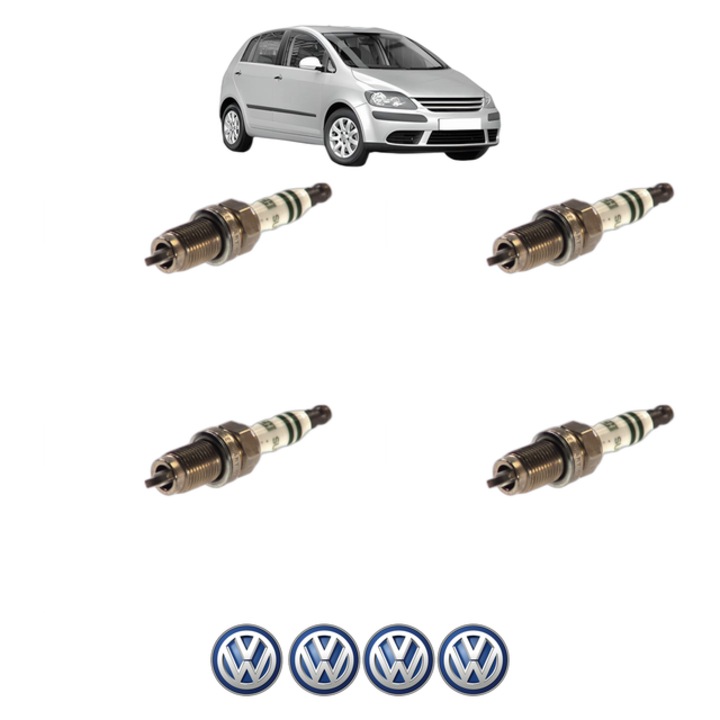 Set 4 Bujii Scanteie Volkswagen GOLF PLUS V (5M1, 521) 1.4 16V 80 CP din 2006 - 2013, bujie motor, Bosch, 4x Stickere auto cu Volkswagen