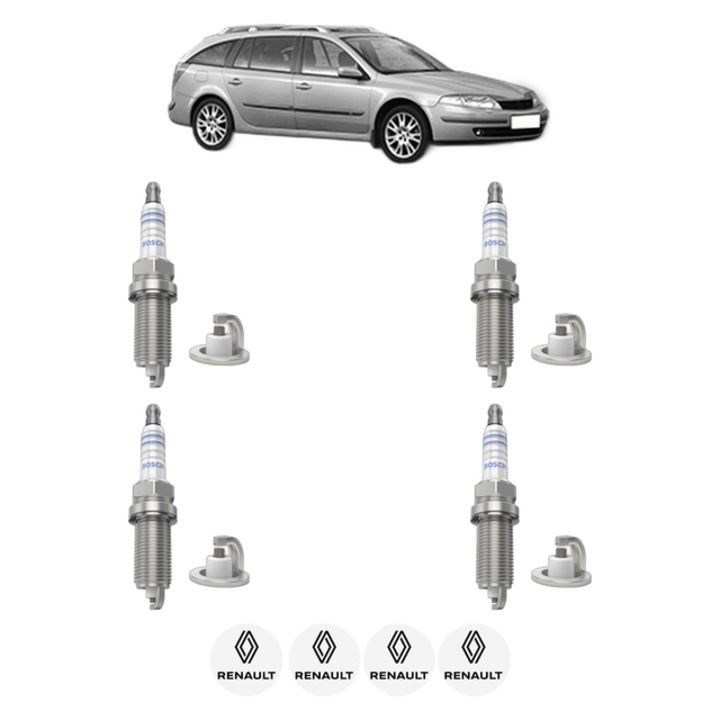 Set 4 Bujii Scanteie RENAULT LAGUNA II Grandtour (KG0/1_) 2.0 16V IDE (KG0N) 140 CP din 2001 - 2007, bujie motor, Bosch, 4x Stickere auto cu RENAULT