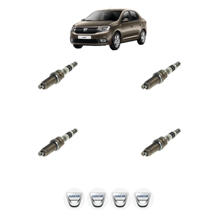 Set 4 Bujii Scanteie DACIA LOGAN III (3K_) 1.0 SCe 65 67 CP din 2021, bujie motor, Bosch, 4x Stickere auto cu DACIA