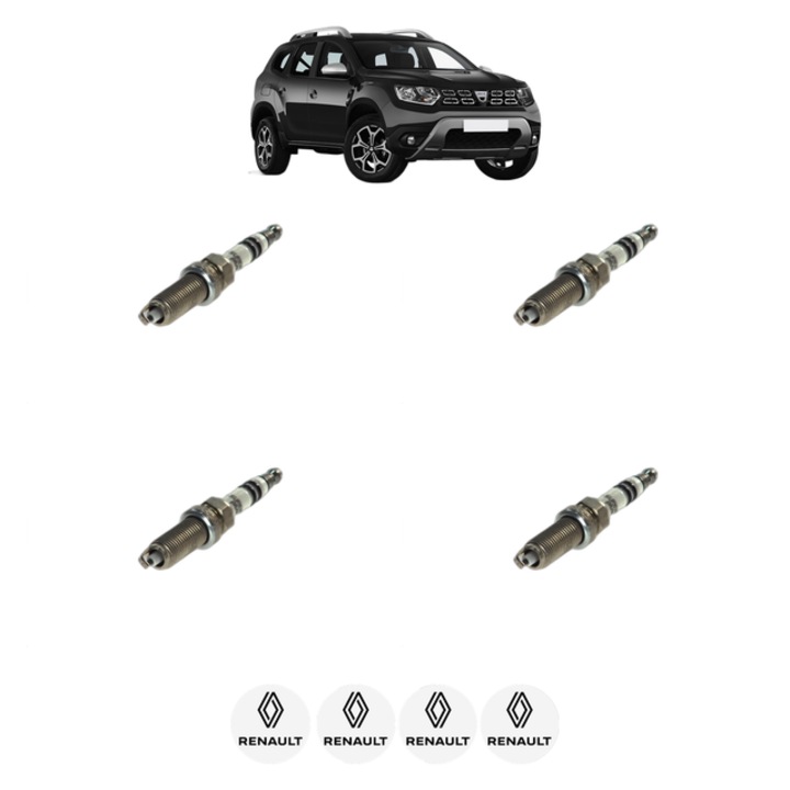Set 4 Bujii Scanteie RENAULT DUSTER (HM_) 1.6 SCe 115 4x4 (HMM1) 114 CP din 2019 - 2024, bujie motor, Bosch, 4x Stickere auto cu RENAULT