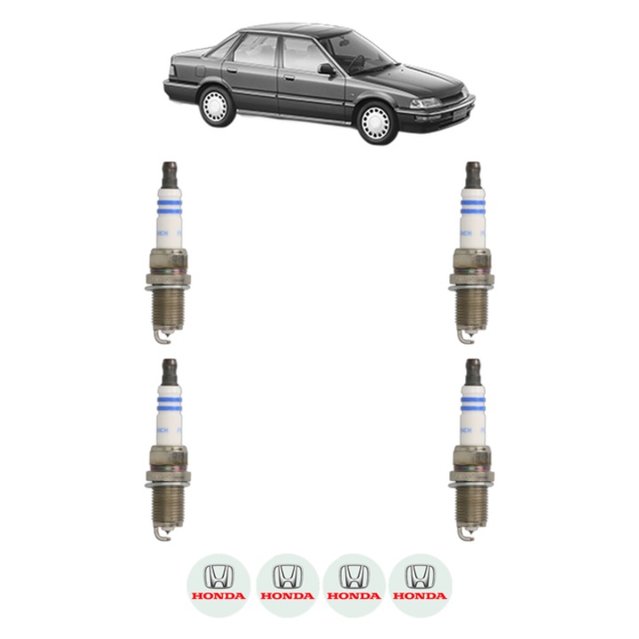 Set 4 Bujii Scanteie HONDA CONCERTO Saloon (HWW) 1.6 i 16V 112 CP din 1989 - 1995, bujie motor, Bosch, 4x Stickere auto cu HONDA